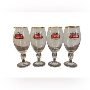 Stella Artois Beer Glass Cup Goblet 40CL Gold‎ Rimmed Set Bundle New